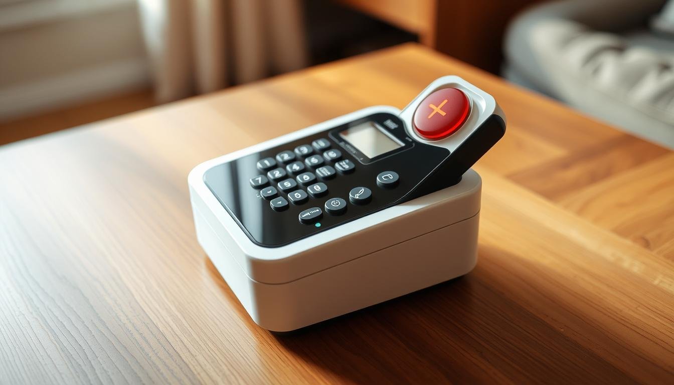 Hausnotrufsystem mit Basisstation und Notfallknopf
