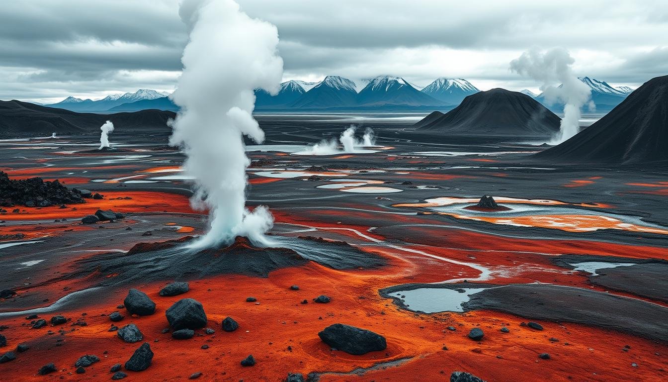 Island vulkanische Landschaft mit Geysiren
