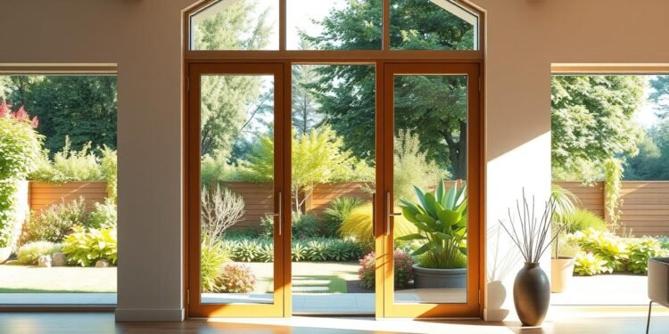 Moderne Terrassentür mit großen Glasflächen für helle Wohnräume